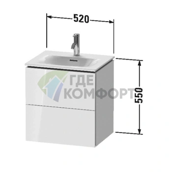 Тумба подвесная Duravit L-Cube White High Gloss с 2 ящиками, 550x520x421 мм (LC630402222) - фото 2