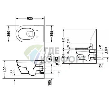 Унитаз подвесной Duravit Darling New с вертикальным смывом и системой крепления Durafix (2544090000) - фото 2