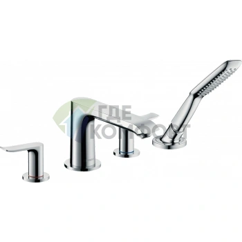 Смеситель для ванны Hansgrohe Metris на 4 отверстия с ручным душем 1jet в хроме (31442000) - фото 1