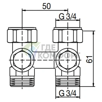 Узел нижнего подключения Oventrop Multiflex V ZB 3/4 AG 1016241 прямой - фото 2