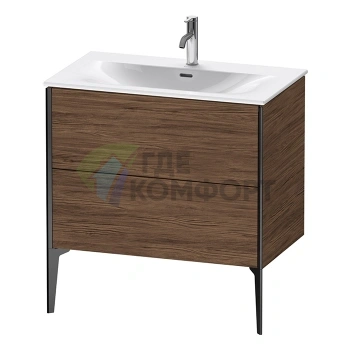Подвесная тумба Duravit XViu с 2 ящиками, цвет walnut dark/черный матовый (XV43020B221) - фото 1