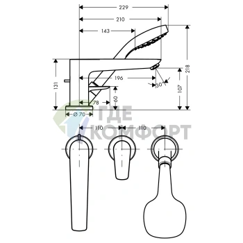 Смеситель для ванны Hansgrohe Talis E с ручным душем, хром (71730000) - фото 2