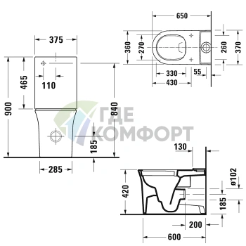 Унитаз Duravit White Tulip безободковый 370x650 мм с покрытием HygieneGlaze (2197092000) - фото 2