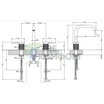 Смеситель для раковины GESSI 316 на 3 отверстия в матовом черном металлике PVD (54212#707) - фото 2