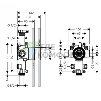 Скрытая часть AX Citterio E для вентиля Trio 12x12 (36770180) - фото 2