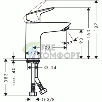 Смеситель для раковины Hansgrohe Logis с донным клапаном Push-Open, хром (71107000) - фото 2