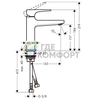 Смеситель для раковины Hansgrohe Metropol с донным клапаном Push-open, хром (74507000) - фото 2