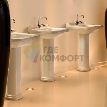 Керамическая раковина Kerasan Waldorf 60×55 см белая с 3 отверстиями под смеситель и хромированными заглушками (4140K1bi/cr*3) - фото 4