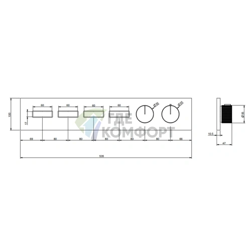 Термостат для душа Gessi Hi-Fi: подключение 4 источников, цвет Black Metal Brushed PVD (63016#707) - фото 2