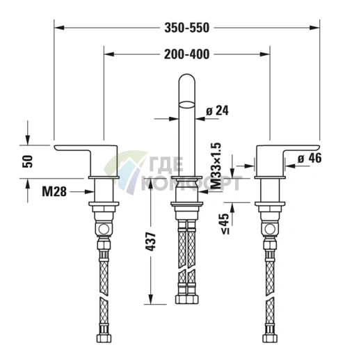 Смеситель для раковины Duravit C.1 на 3 отверстия, излив 140 мм, с донным клапаном, хром (C11060005010) - фото 2