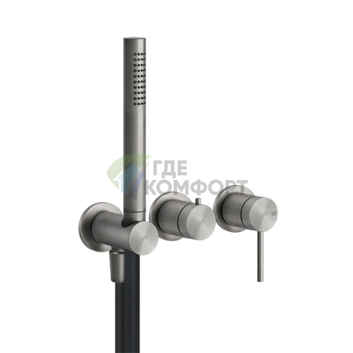 Встраиваемый смеситель GESSI 316 на 2 источника с ручной лейкой (Steel Brushed) (54039#239) - фото 1