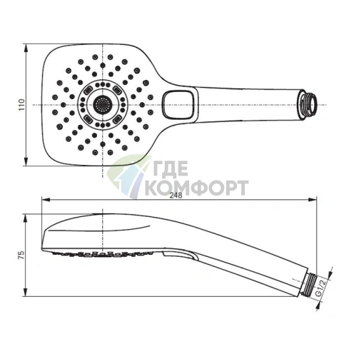 Ручной душ TOTO SHOWERS с 3 режимами: Comfort Wave, Active Wave, Warm Spa (хром, 110x75x248 мм) (TBW02015E1A) - фото 2