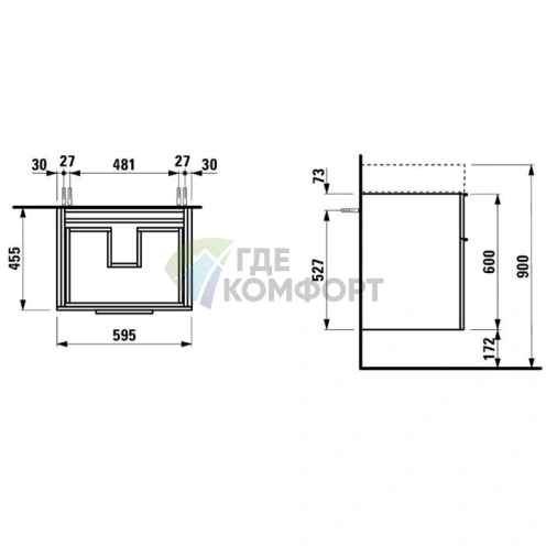 Тумба под раковину Laufen Kartell 810333 с двумя ящиками и сифоном, белая глянцевая (4.0756.6.033.631.1) - фото 2