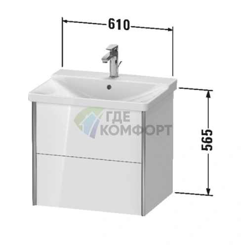 Тумба подвесная Duravit XViu 565x610x469мм для раковины, 2 ящика, цвет walnut dark/черный матовый (XV41150B221) - фото 2
