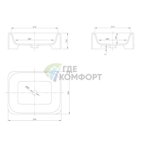 Накладная раковина KNIEF Feel 50x40 см без отверстия, белая матовая - фото 2