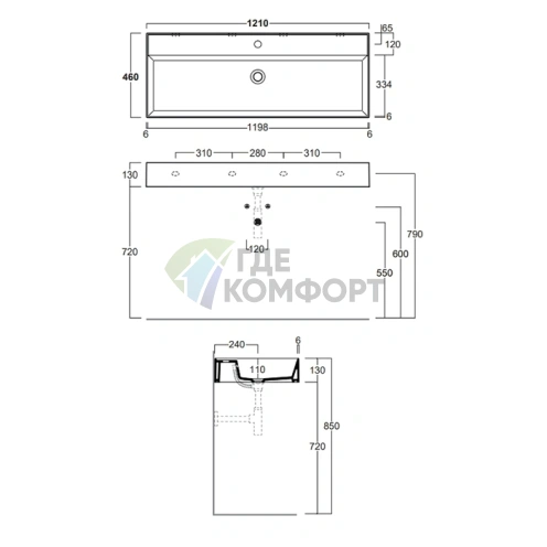 Подвесная раковина SIMAS AGILE 121x46 см без перелива, белая матовая - фото 2