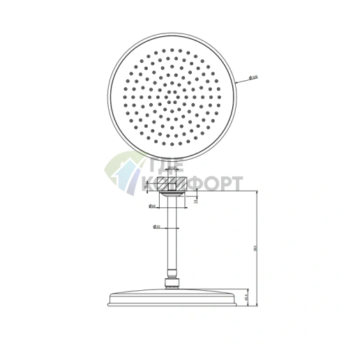 Верхний душ GESSI VENTI20 300 мм с потолочным держателем 293 мм (цвет Brass PVD) (65153#710) - фото 2