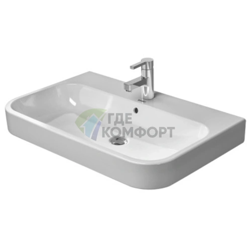 Раковина Duravit Happy D2 для мебели 800 мм белая с переливом и комплектом хром (2318800025) - фото 1