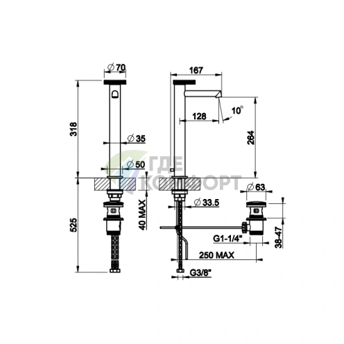 Смеситель для раковины Gessi Anello высокий с коротким изливом в цвете Black Metal Brushed PVD (63303#707) - фото 2