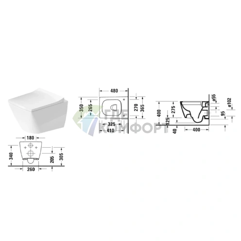 Унитаз подвесной Duravit Viu безободковый 370×480 мм белый с антибактериальным покрытием (2573092000) - фото 2