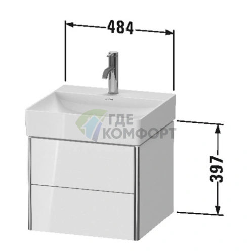 Тумба подвесная Duravit XSquare White High Gloss с 2 ящиками, 397x484x460 мм (XS416002222) - фото 2