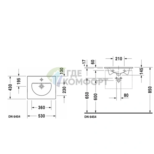Раковина Duravit Darling New 530x430 мм с переливом для встраивания в мебель, белая (499530000) - фото 4