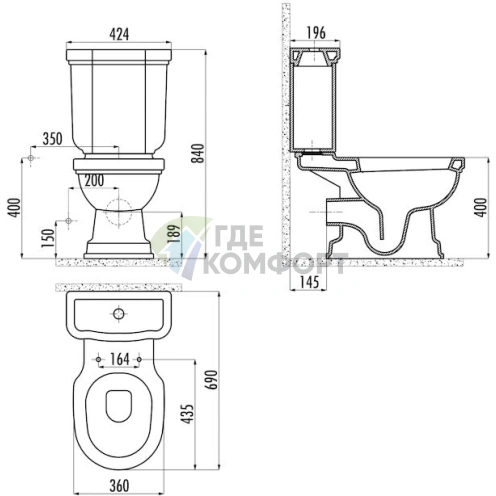 Унитаз-компакт Creavit Klasik KL310-OK с функцией биде «Крокодил» - фото 5