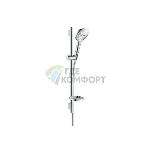 Душевой набор HG Raindance Select E с функцией EcoSmart: ручной душ 120 мм, 3 режима (RainAir, WhirlAir, Rain), штанга 650 мм, хром (26622000) - фото 1