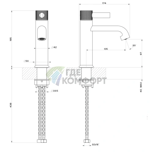 Смеситель для раковины GESSI INCISO без донного клапана цвета Finox (58002#149) - фото 2