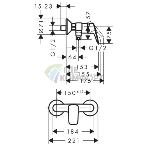 Настенный смеситель для душа Hansgrohe Logis в хроме (71601000) - фото 2