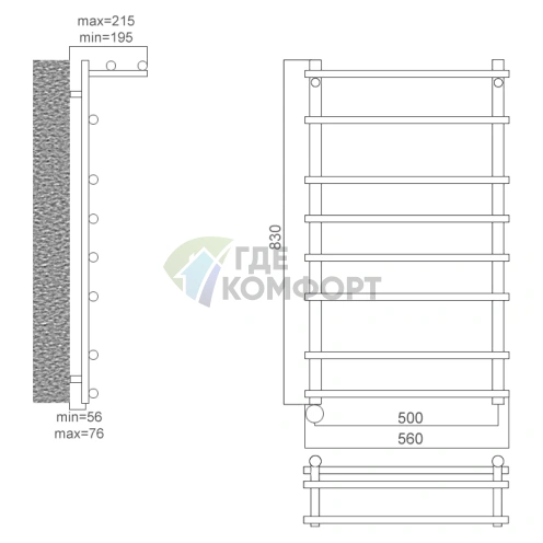Полотенцесушитель электрический Terminus Ватра полка П8 50x83 E R - фото 2