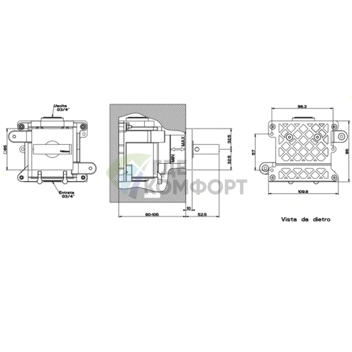 Встраиваемый запорный вентиль Gessi Rettangolo 3/4 наружная резьба, хром (43264#031) - фото 2