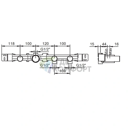 Переключатель для смесителя ванны FANTINI 2-в-1, 1/2 (44 00 R017A) - фото 2