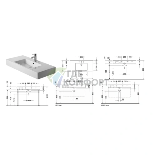 Раковина Duravit Vero для мебели с перел без отв под смеситель 1050x490мм Цвет Черный - фото 2