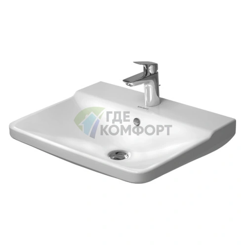 Раковина Duravit P3 Comforts с перел с 3 отв под смеситель вкл заглушку для перелива хром 650x500мм Цвет Белый - фото 1