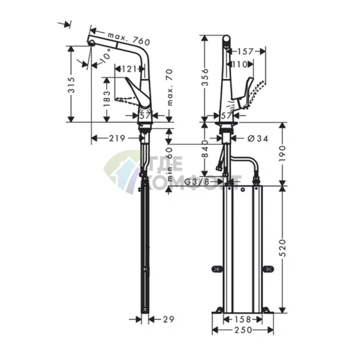 Кухонный смеситель Hansgrohe Metris M71 с вытяжным душем, хром (73812000) - фото 2
