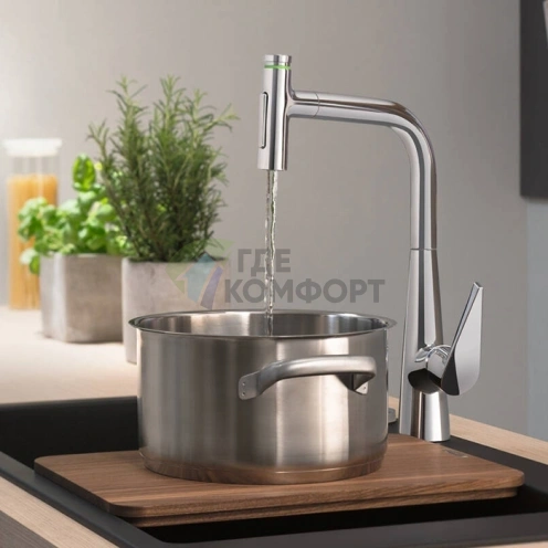 Кухонный смеситель Hansgrohe Talis Select M51 с выдвижным душем и поворотным изливом, хром (73867000) - фото 1
