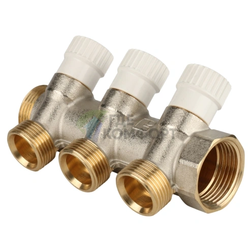 Коллектор распределительный Stout (SMB 6851 013403) 1 ВР(г) х 3 выхода 3/4 НР(ш) ЕК х 1 НР(ш) регулируeмый - фото 1