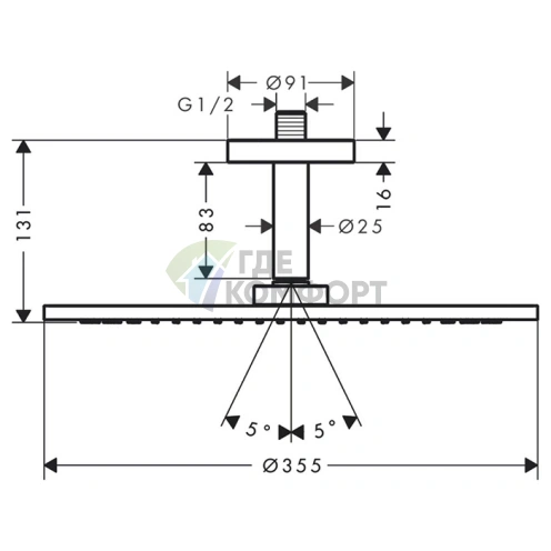 Верхний душ AX с держателем, потолочный, хром (26035000) - фото 2