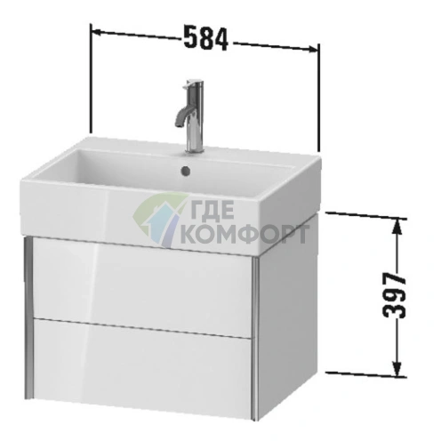 Тумба подвесная Duravit XViu с 2 ящиками, 397x584x454 мм, цвет walnut dark/черный матовый (XV43340B221) - фото 2