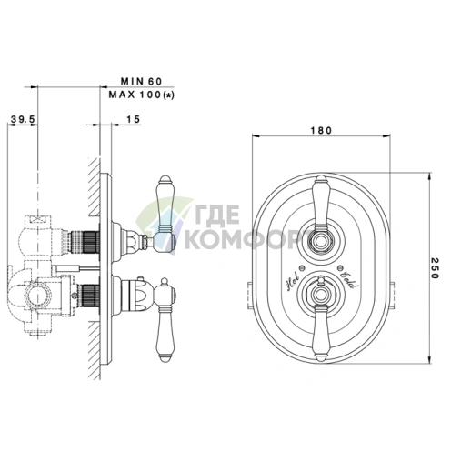 Термостатическая вставка Nicolazzi 3/4 с запорным клапаном для встраиваемого смесителя (хром) (4909CR69) - фото 2