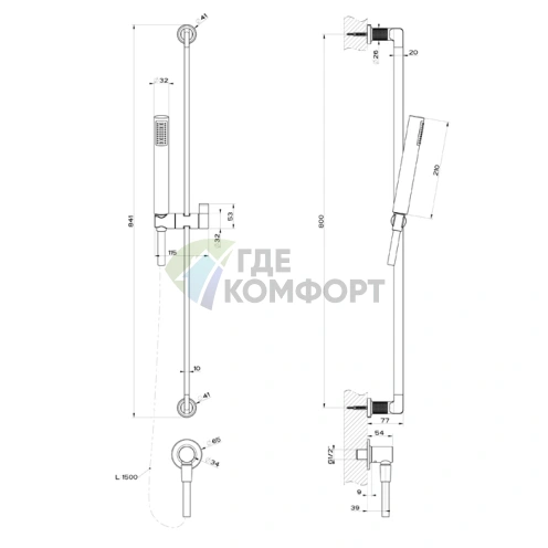 Душевая штанга GESSI INCISO с лейкой и шлангом 1,5 м в золотом цвете (58142#246) - фото 2