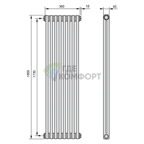 Радиатор стальной трубчатый Arbonia 2180/08 N12 3/4 SF-3 Anthrazit metallic с боковым подключением - фото 3