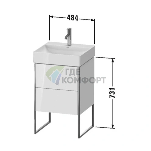 Напольная тумба Duravit XSquare под раковину, 2 ящика, 731x484x460 мм, цвет White High Gloss (XS443902222) - фото 2