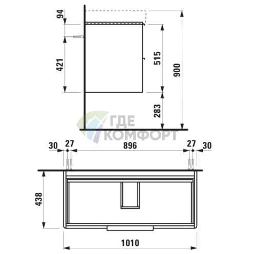 Подвесная база LAUFEN Base 8.1396.6 с двумя ящиками, 1010×440×530 мм, белый матовый (4.0245.2.110.260.1) - фото 2