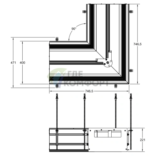 GESSI BINARIO Угловой профиль 740х740 мм на 5 модулей с установкой Shift-Fix, цвет Black XL (61052#299) - фото 2