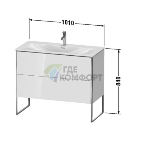 Напольная тумба Duravit XSquare 234410 с двумя ящиками, регулируемыми ножками, цвет White High Gloss (XS452502222) - фото 2
