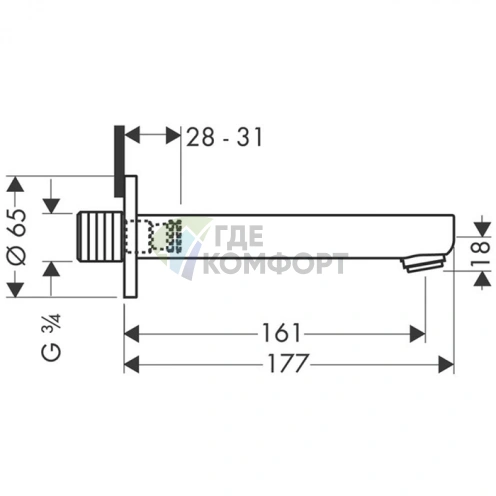 Излив настенный для ванной Hansgrohe Metris S, 161 мм, хром (14420000) - фото 2
