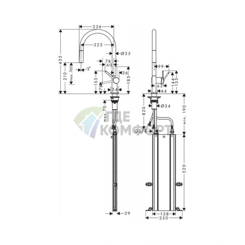 Кухонный смеситель Hansgrohe Talis M54 с выдвижным душем, черный матовый (72803670) - фото 2