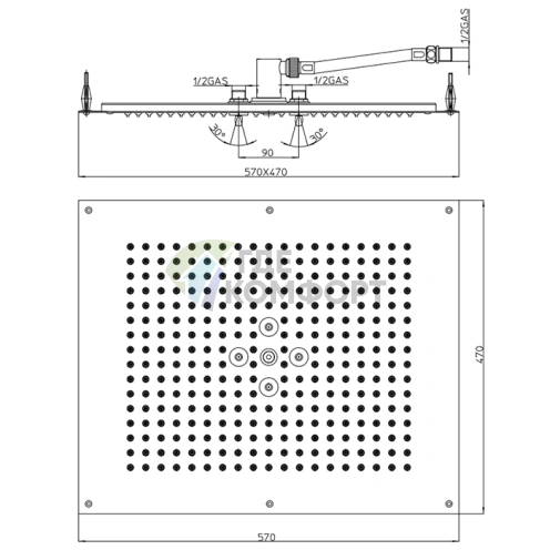 Верхний душ BOSSINI Dream 570x470 мм с режимами дождь и распыление, сатинированная нержавеющая сталь (H38657.075) - фото 2